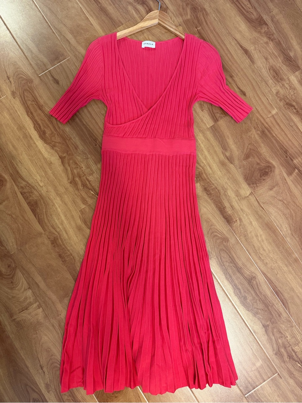 P.A.R.O.S.H Pink Pleated Midi Dress with V-Neck